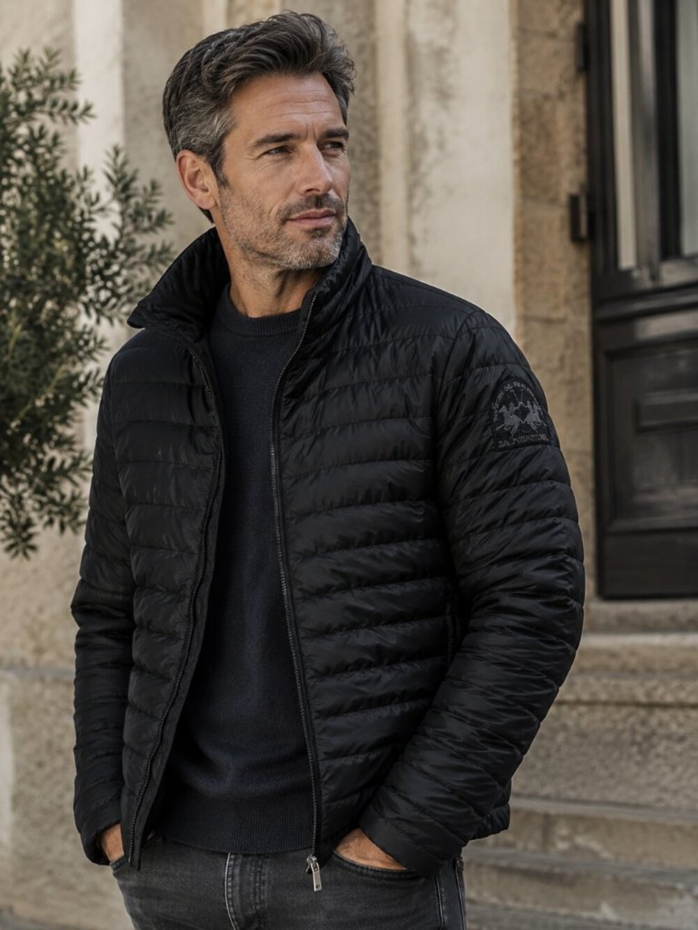 La Martina Black Lightweight Packable Down Jacket Men's L 80% Down Full Zip